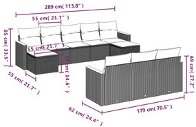 10 pcs conjunto de sofás p/ jardim com almofadões vime PE bege