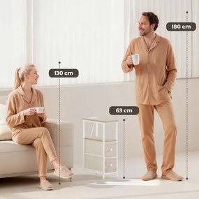 Conjunto de 2 Mesas Cabeçeiras ou mesas Apoio Estreitas 20x40x63 cm com Tomada AC Porta USB Porta USB-C 2 Gavetas Madeira e Branco