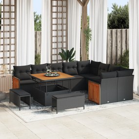 Conjunto de Sofá de Jardim vidaXL 12 Peças com Almofadas Vime Poliéste
