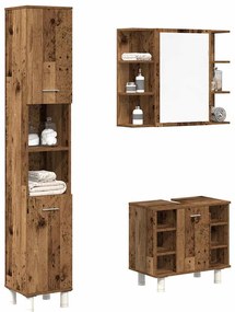 vidaXL 3 pcs conj. móveis casa banho derivados madeira madeira velha