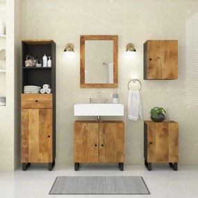 5 pcs conj. móveis p/ casa de banho madeira de mangueira maciça
