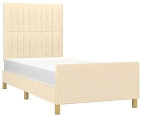 Estrutura de cama c/ cabeceira tecido cor creme 90x200 cm