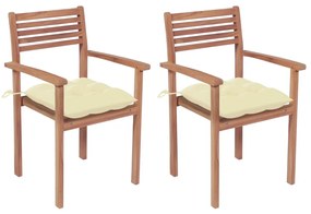 Cadeiras de jardim c/ almofadões branco nata 2 pcs teca maciça