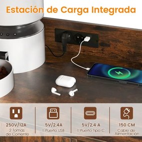 Móvel para caixa areia gatos (NÃO INCLUIDA) 80 x 40 x 132 cm com 2 prateleiras e Estação de carregamento integrada Castanho e preto