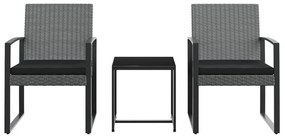 3 pcs conj. jantar p/ jardim c/ almofadões vime PP cinza-escuro