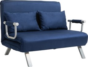 HOMCOM Sofá-cama, ajustável em 5 posições, imitação de camurça, estrutura metálica, inclui almofadas, azul-marinho | Aosom Portugal