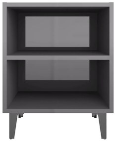 Mesa de cabeceira pernas em metal 40x30x50 cm cinza brilhante