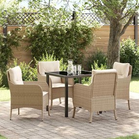 vidaXL Conjunto de Jantar de Jardim de 5 Peças com Almofadas Bege Rattan Poliéster
