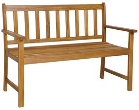 Banco de jardim de madeira de acácia de 2 lugares com encosto e braços Assento de ripas Carga 360 kg para pátio 123 x 56,5 x 86 cm Natural