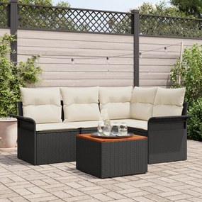 Conjunto de Sofás de Jardim com Almofadas VidaXL 5 Peças Preto Polyrattan Acácia