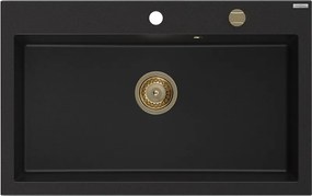 Mexen Elix lava-loiça de granito de 1 bacia, 800 x 500 mm, preto, sifão dourado - 6527801005-77-G