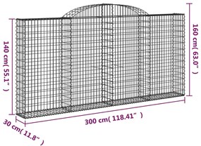 Cesto gabião arqueado 300x30x140/160 cm ferro galvanizado