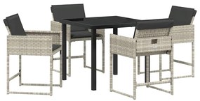 Mesa de Jantar para Jardim com 5 Peças e Almofadas Cinza Claro em Poli