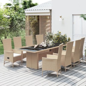 vidaXL 9 pcs conjunto de jantar p/ jardim com almofadões vime PE bege