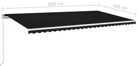 Toldo retrátil manual com LED 600x300 cm antracite