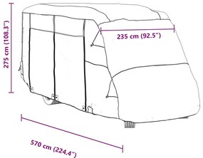 Capas autocaravanas 570x235x275 cm tecido não tecido cinzento