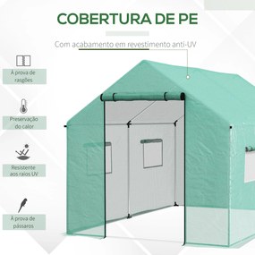 Estufa tipo Túnel 2x3x2 m Estufa de Exterior com 4 Janelas de Malha e Porta com Fecho de Correr Estufa para Cultivos Anti UV Verde