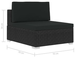 Conjunto sofás de jardim c/ almofadões 4 pcs vime PE preto