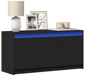 vidaXL Móvel de TV com luzes LED derivados de madeira preto