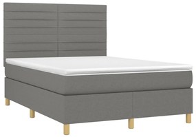 Cama box spring c/ colchão e LED 140x190 cm tecido cinza-escuro