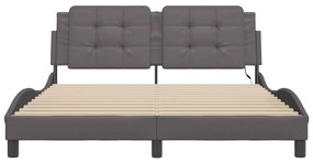 Estrutura de cama c/ luzes LED 160x200cm couro artificial cinza