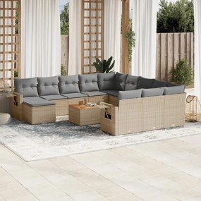 vidaXL 13 pcs conjunto de sofás p/ jardim com almofadões vime PE bege