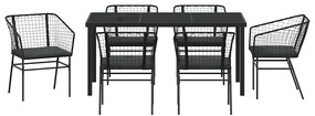 Conjunto de Jantar de Jardim com 7 Peças e Almofadas Pretas de Polirat