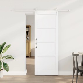 Porta de Correr vidaXL com Conjunto de Ferragens Branca 73.5x198.5 cm Madeira Maciça de Pinheiro