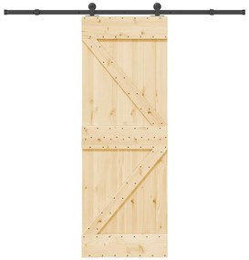 Porta de correr com ferragens 70x210 cm madeira de pinho maciça