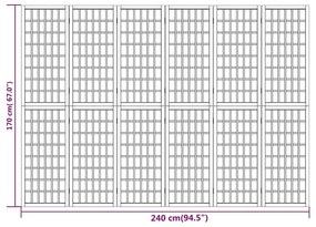 Biombo dobrável com 6 painéis estilo japonês 240x170 cm branco
