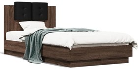 Estrutura cama cabeceira/luzes LED 75x190 cm carvalho castanho