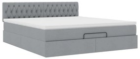 Cama otomana com colchão 160x200 cm tecido cinzento claro