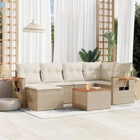 7 pcs conjunto de sofás p/ jardim com almofadões vime PE bege