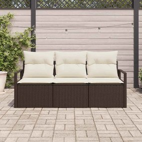Conjunto de Sofá de Jardim vidaXL de 3 Peças com Almofadas Marrom Rattan Poliéster