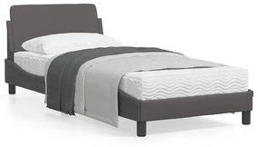 vidaXL Estrutura cama c/ cabeceira 90x200 cm couro artificial cinzento