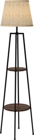 Candeeiro de pé com 2 prateleiras, casquilho E27, 40 W, interruptor de cordão, abajur em tecido, 42 x 42 x 166 cm, preto e castanho