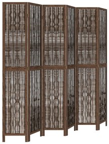 Biombo c/ 6 painéis madeira de paulownia maciça castanho-escuro