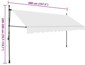 Toldo retrátil manual com LED 400 cm creme