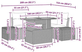 Conjunto de Jantar de Jardim 5 Peças com Almofadas – Beige em Rattan P