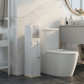 Armário Casa de Banho Armário com Prateleiras Ajustáveis e Suporte para Papel Higiénico 20x20x80 cm Branco