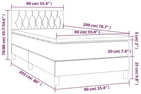 Cama com molas/colchão 90x200 cm veludo cinza-claro