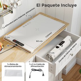 Bandeja elétrica aquecedora 60 x 38 x 2 cm com temperatura ajustável em 6 níveis de silicone com temporizador de 1 a 5 horas Branca