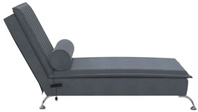 Chaise lounge de massagem com rolo veludo cinzento-escuro