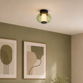 Candeeiro de Teto de Design Preto 18cm com Vidro Verde Incl. LED Regulável em 3 Passos - Margherite