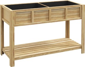 Outsunny Floreira Elevada em Madeira com Prateleira Inferior, Divisor, Orifícios de Drenagem, 115x46x75 cm, Cor Madeira | Aosom Portugal