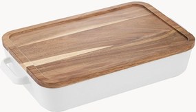 Travessa em porcelana com tampa de madeira Alto