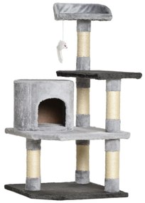 PawHut Árvore para gatos Arranhador Grande com Plataformas para Brincar coberta de pelucía Bege 48x48x100 cm