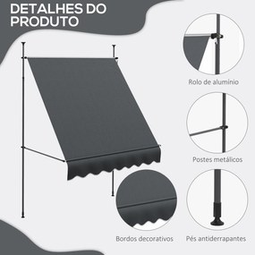 Toldo Manual Retrátil com Manivela 200x120x210-300 cm Toldo para Varan