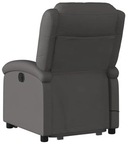 Poltrona de massagens reclinável elevatória couro genuíno cinza