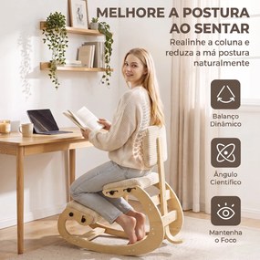 Cadeira de Joelhos Ergonómica com Encosto, Apoio para Joelhos e Bombazina Creme